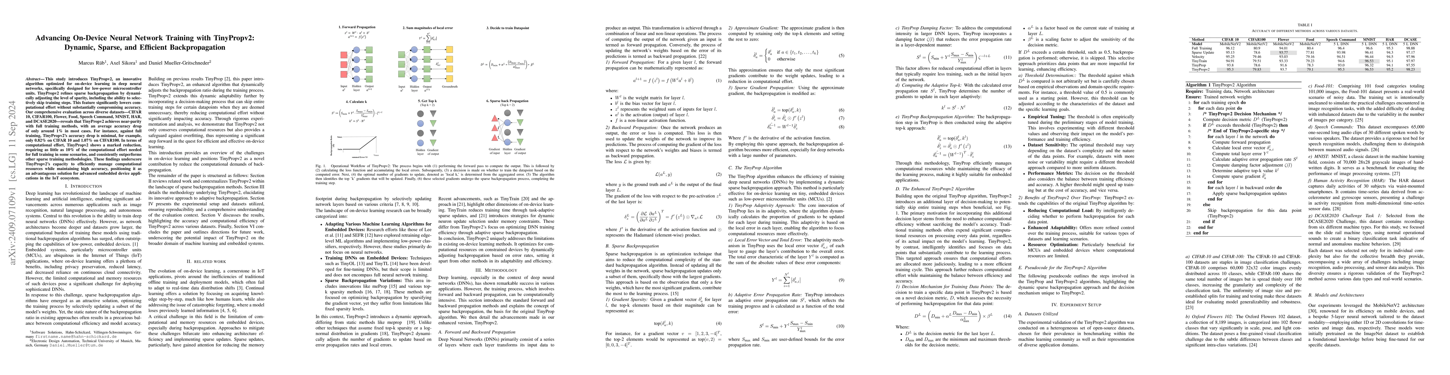 Thumbnail for Advancing On-Device Neural Network Training with TinyPropv2: Dynamic,
  Sparse, and Efficient Backpropagation