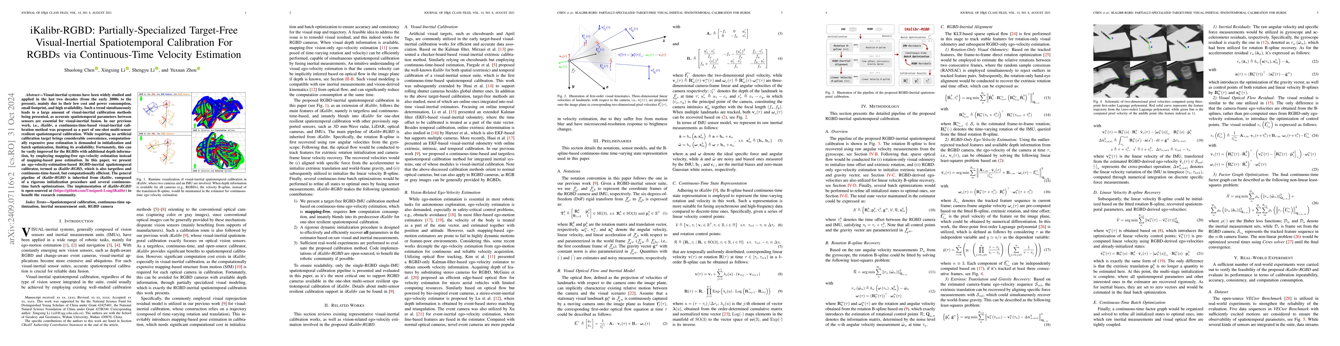 Thumbnail for iKalibr-RGBD: Partially-Specialized Target-Free Visual-Inertial
  Spatiotemporal Calibration For RGBDs via Continuous-Time Velocity Estimation
