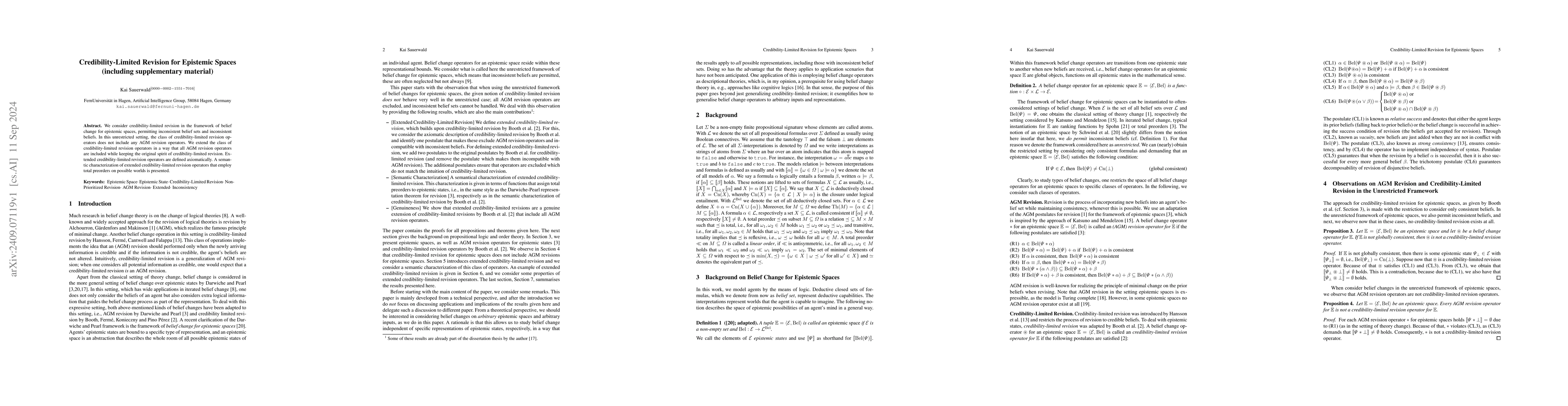 Thumbnail for Credibility-Limited Revision for Epistemic Spaces