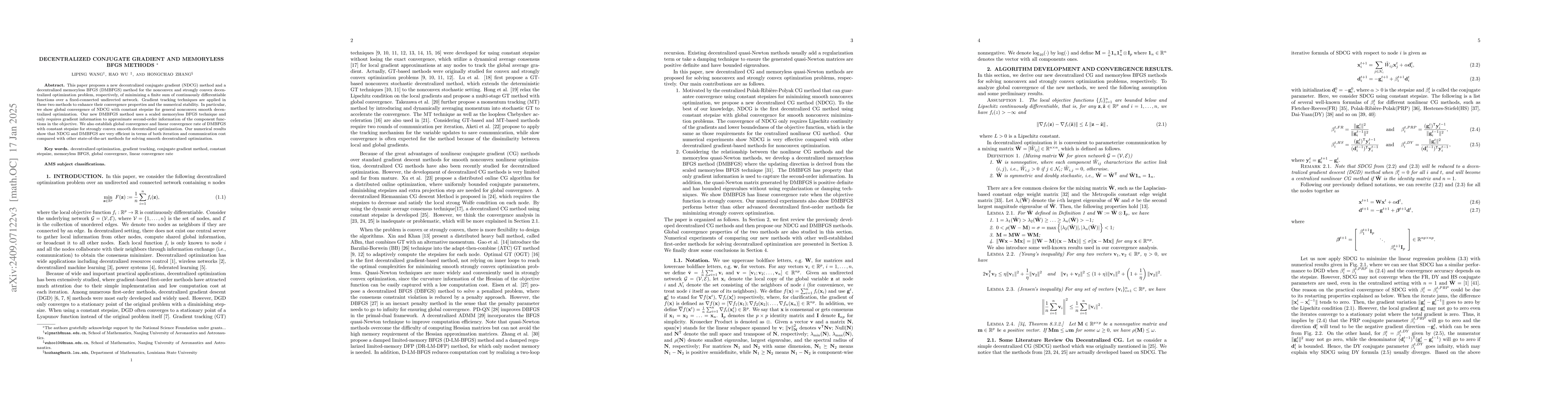 Thumbnail for Decentralized Conjugate Gradient and Memoryless BFGS Methods