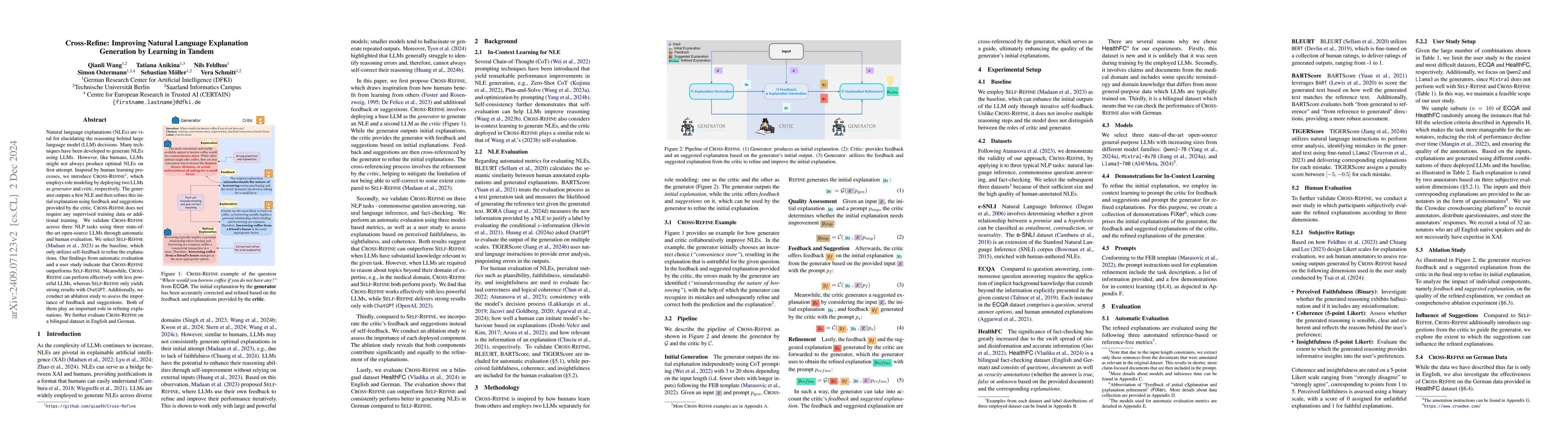 Thumbnail for Cross-Refine: Improving Natural Language Explanation Generation by
  Learning in Tandem