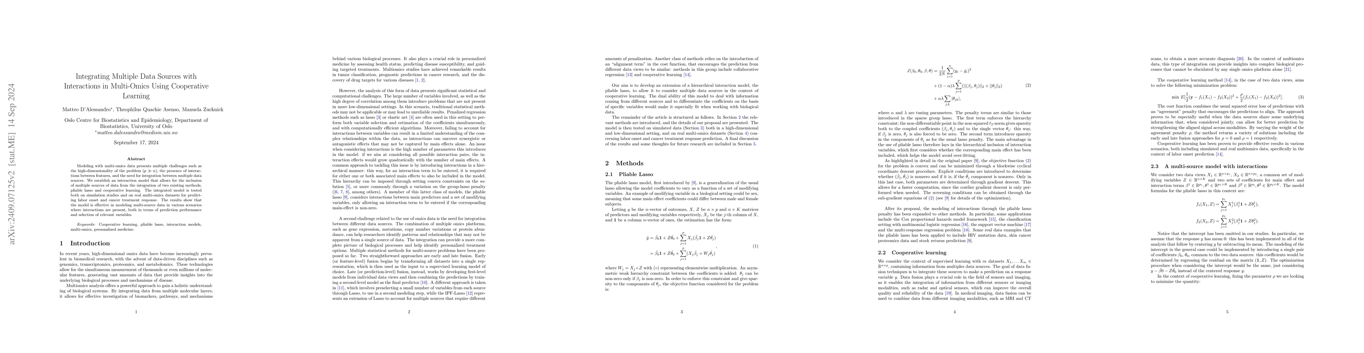 Thumbnail for Integrating Multiple Data Sources with Interactions in Multi-Omics Using
  Cooperative Learning