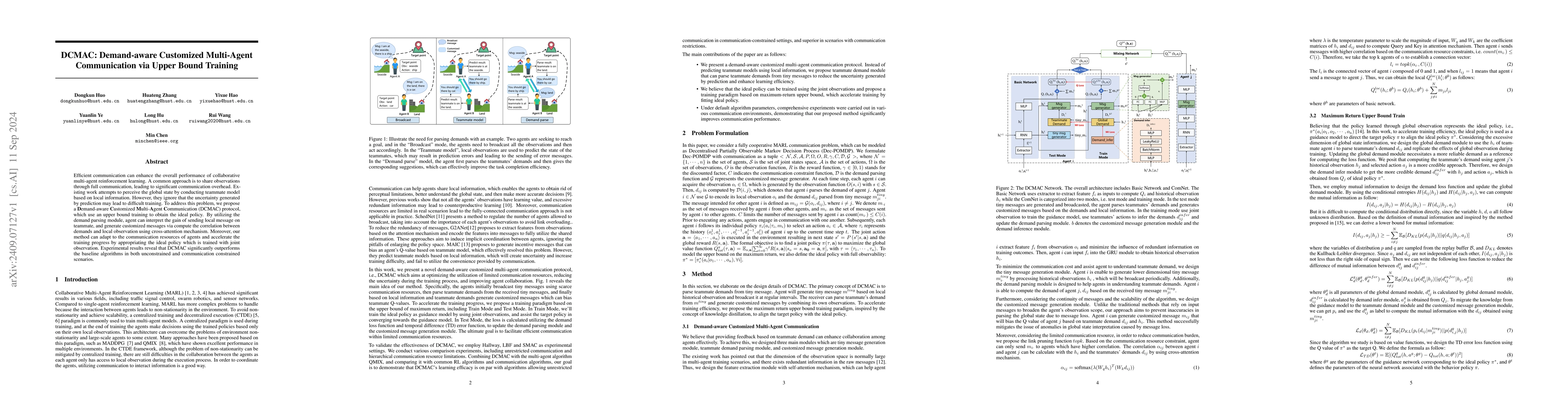 Thumbnail for DCMAC: Demand-aware Customized Multi-Agent Communication via Upper Bound
  Training