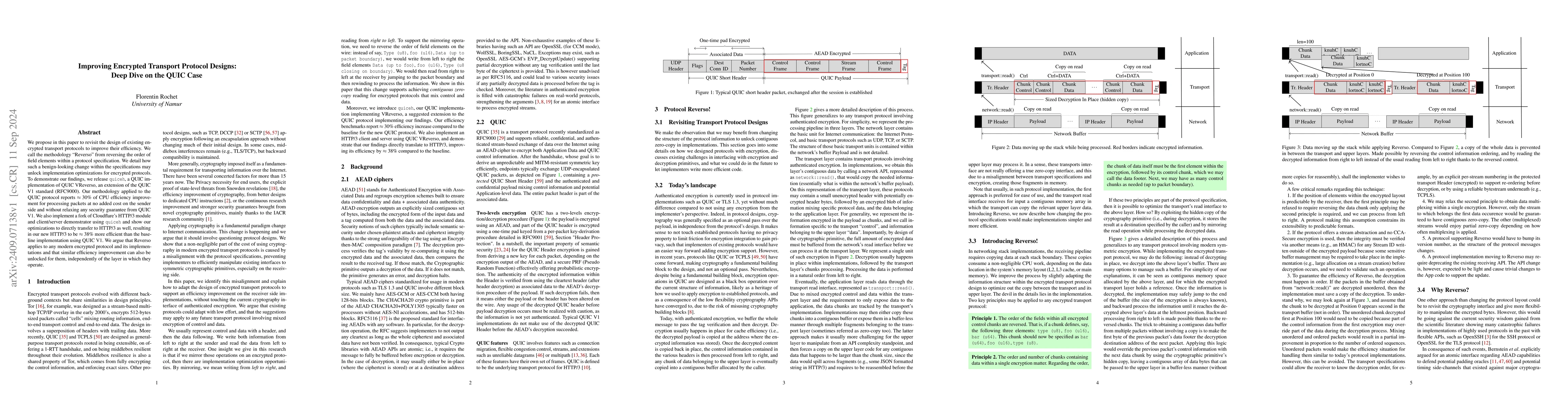Thumbnail for Improving Encrypted Transport Protocol Designs: Deep Dive on the QUIC
  Case