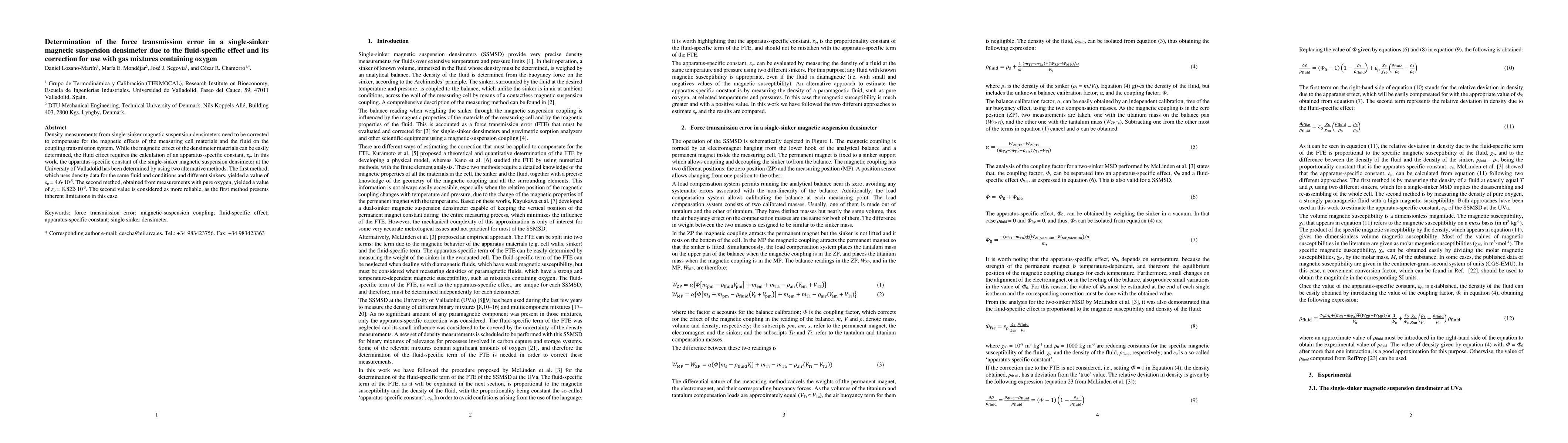 Thumbnail for Determination of the force transmission error in a single-sinker
  magnetic suspension densimeter due to the fluid-specific effect and its
  correction for use with gas mixtures containing oxygen