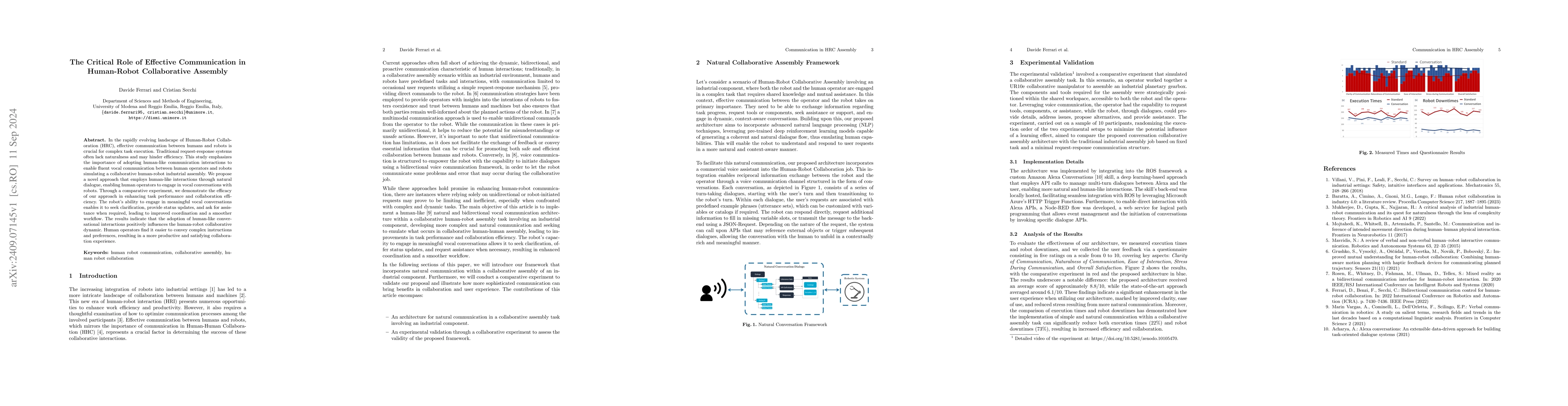 Thumbnail for The Critical Role of Effective Communication in Human-Robot
  Collaborative Assembly