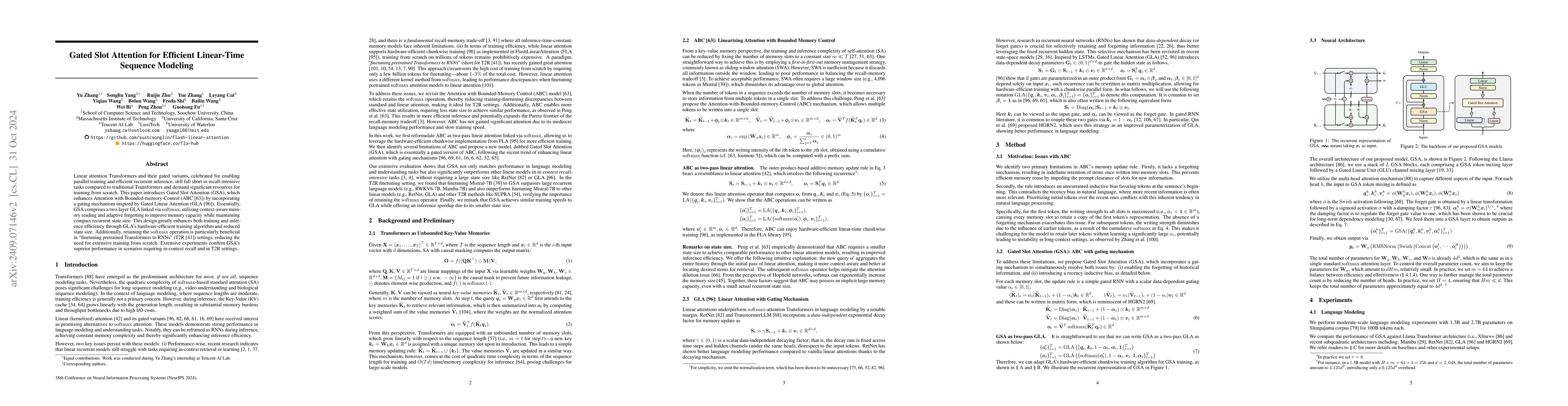 Thumbnail for Gated Slot Attention for Efficient Linear-Time Sequence Modeling