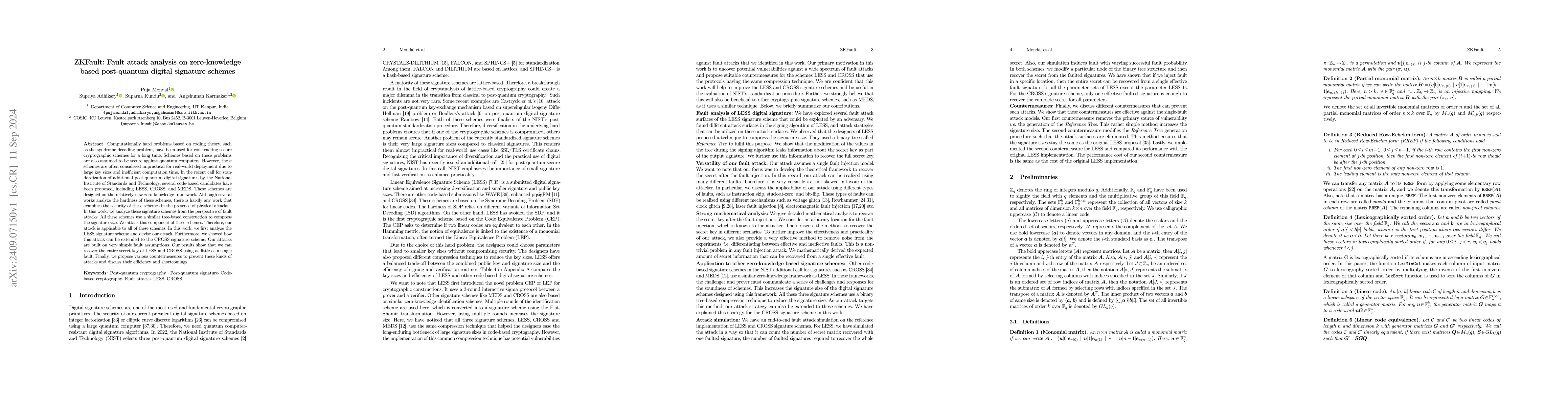 Thumbnail for ZKFault: Fault attack analysis on zero-knowledge based post-quantum
  digital signature schemes