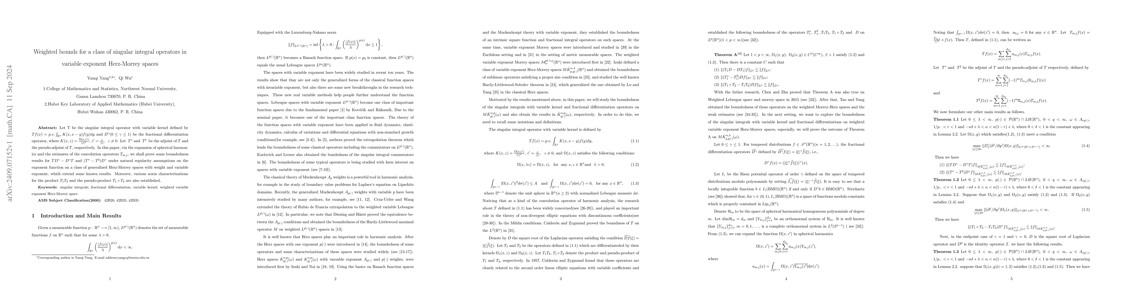 Thumbnail for Weighted bounds for a class of singular integral operators in variable
  exponent Herz-Morrey spaces