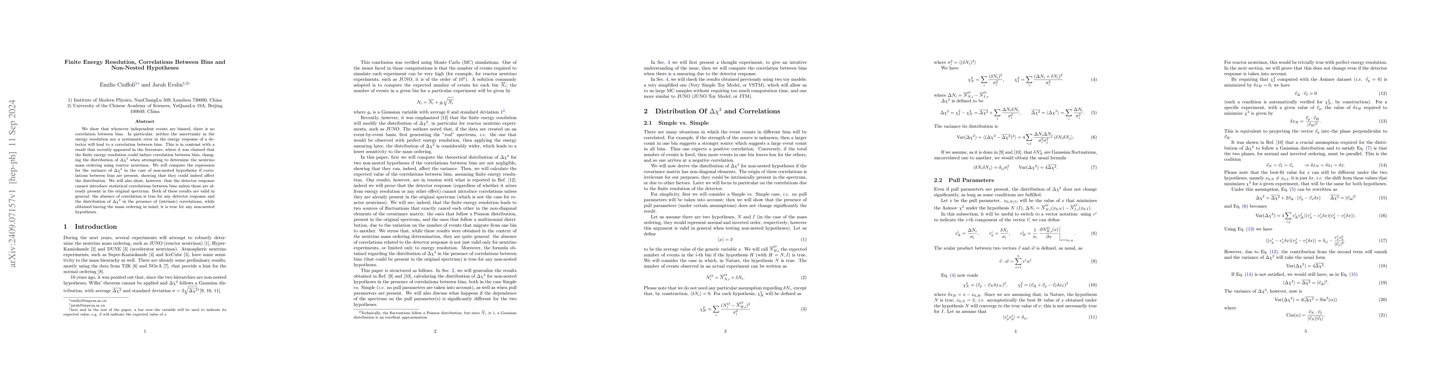 Thumbnail for Finite Energy Resolution, Correlations Between Bins and Non-Nested
  Hypotheses