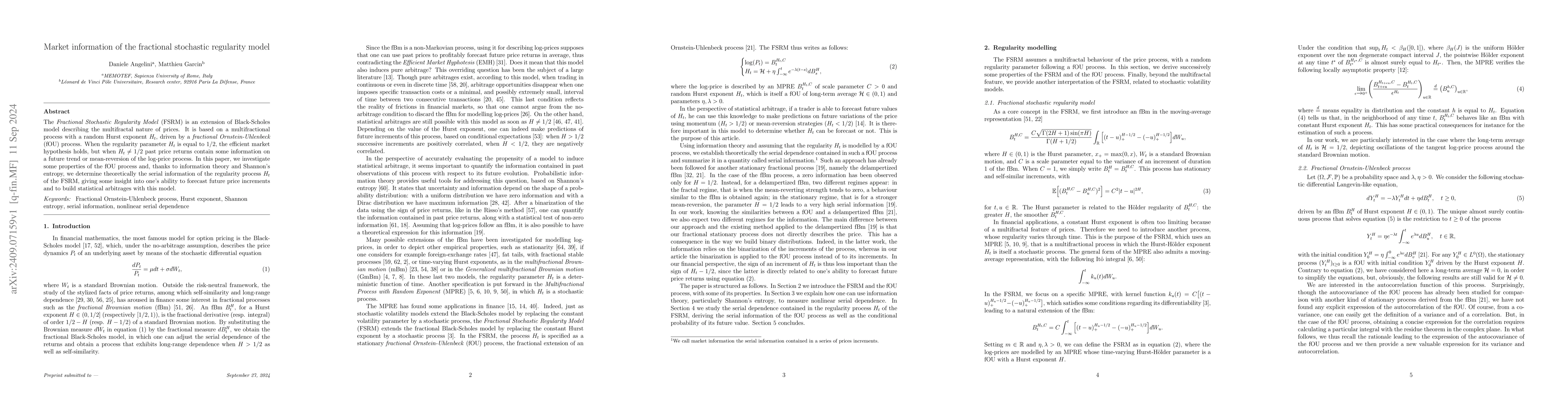 Thumbnail for Market information of the fractional stochastic regularity model