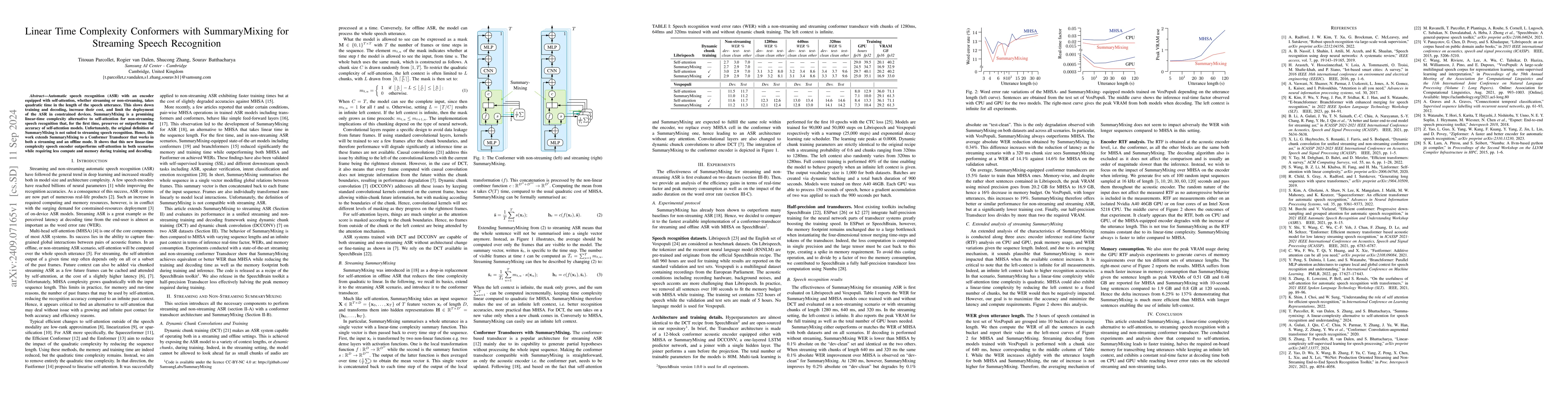 Thumbnail for Linear Time Complexity Conformers with SummaryMixing for Streaming
  Speech Recognition