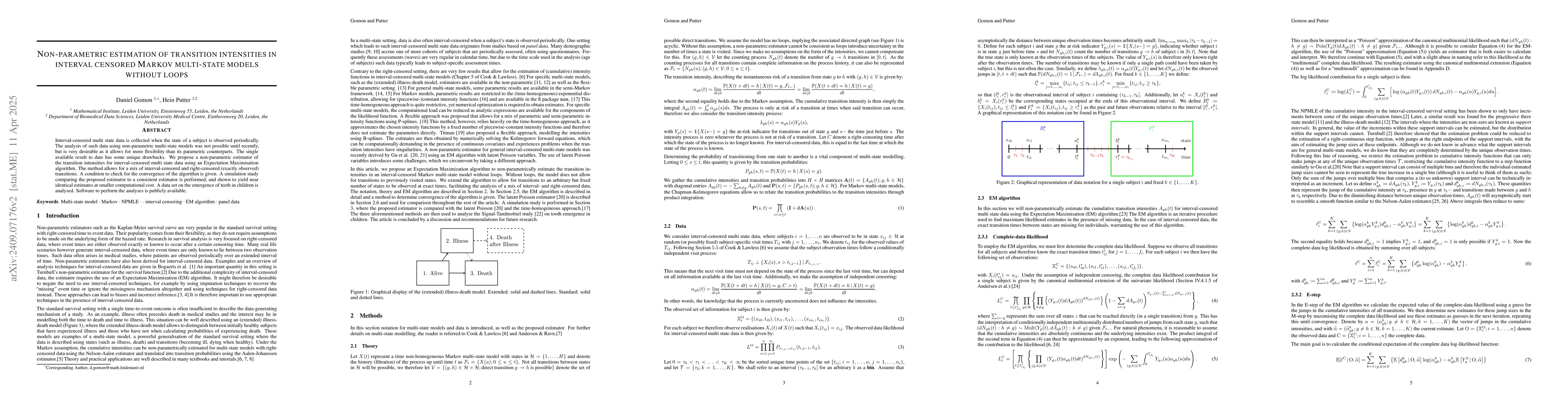 Thumbnail for Non-parametric estimation of transition intensities in interval censored
  Markov multi-state models without loops