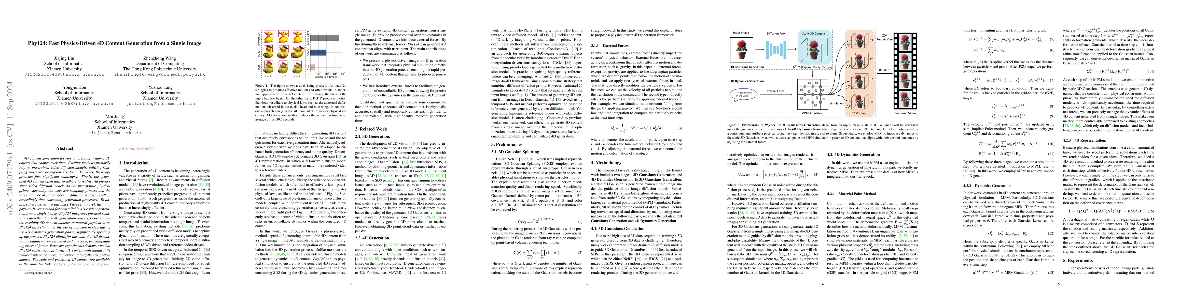 Thumbnail for Phy124: Fast Physics-Driven 4D Content Generation from a Single Image