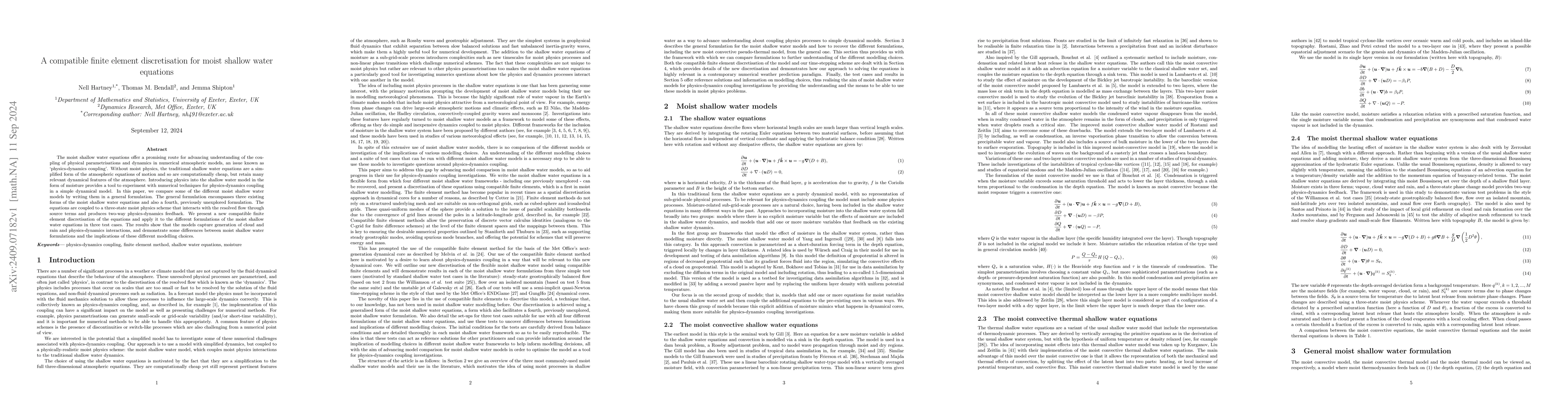 Thumbnail for A compatible finite element discretisation for moist shallow water
  equations