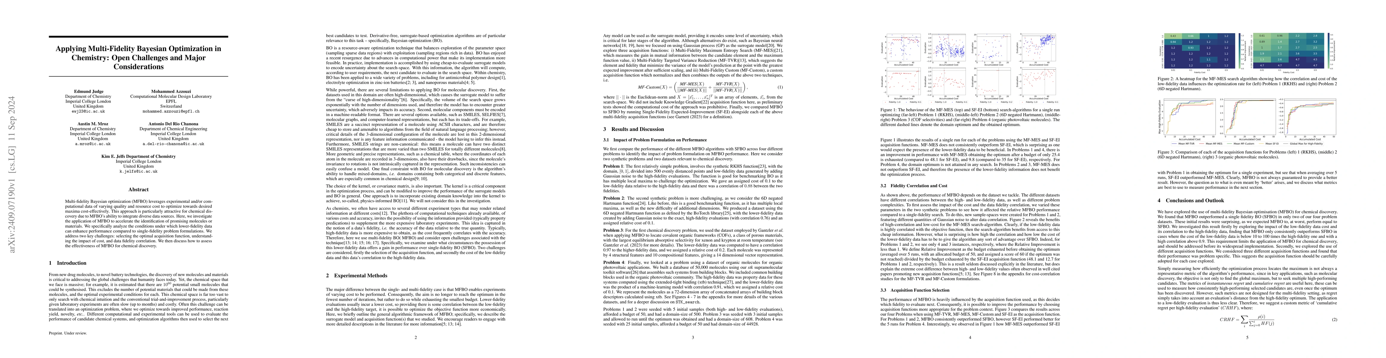 Thumbnail for Applying Multi-Fidelity Bayesian Optimization in Chemistry: Open
  Challenges and Major Considerations
