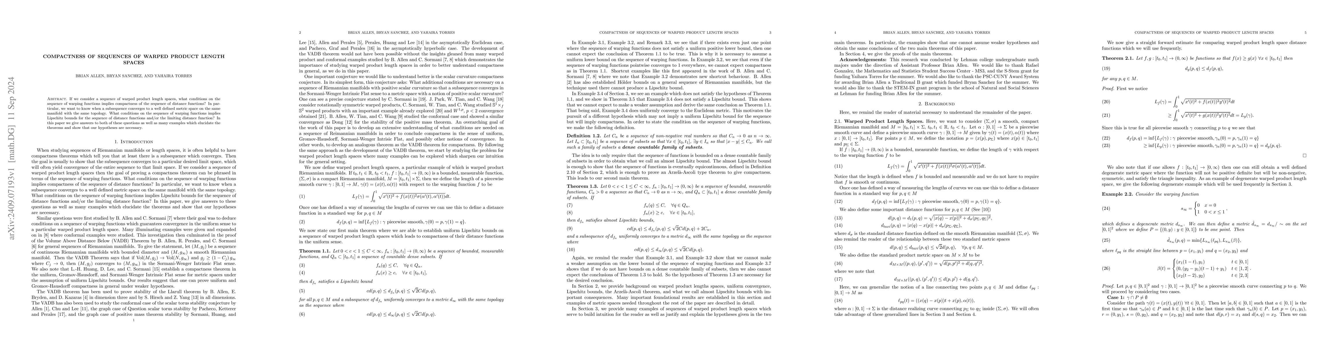 Thumbnail for Compactness of Sequences of Warped Product Length Spaces