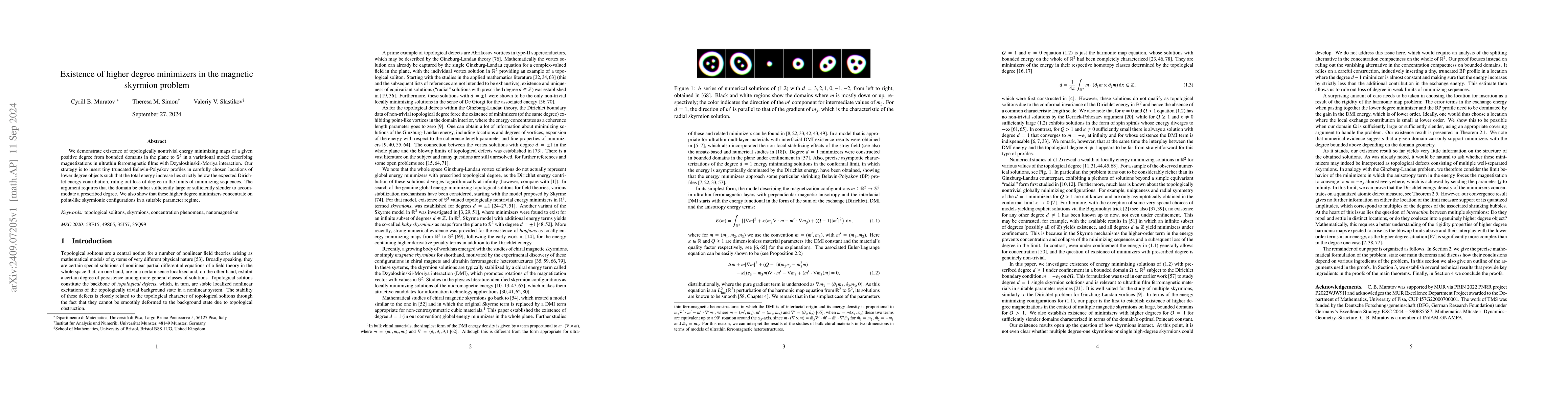 Thumbnail for Existence of higher degree minimizers in the magnetic skyrmion problem