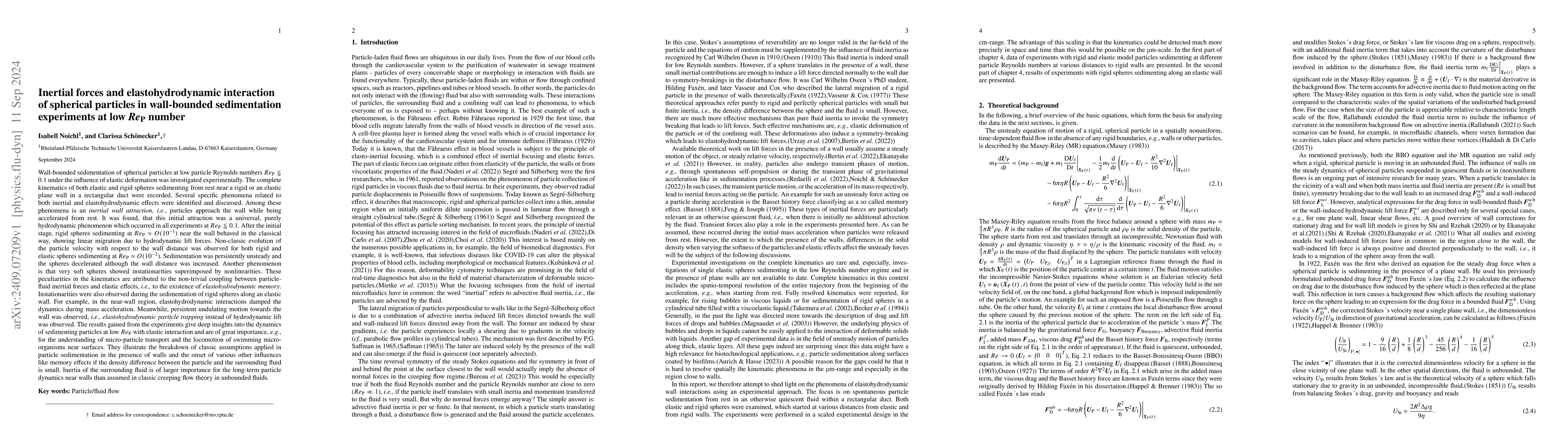 Thumbnail for Inertial forces and elastohydrodynamic interaction of spherical
  particles in wall-bounded sedimentation experiments at low particle Reynolds
  number