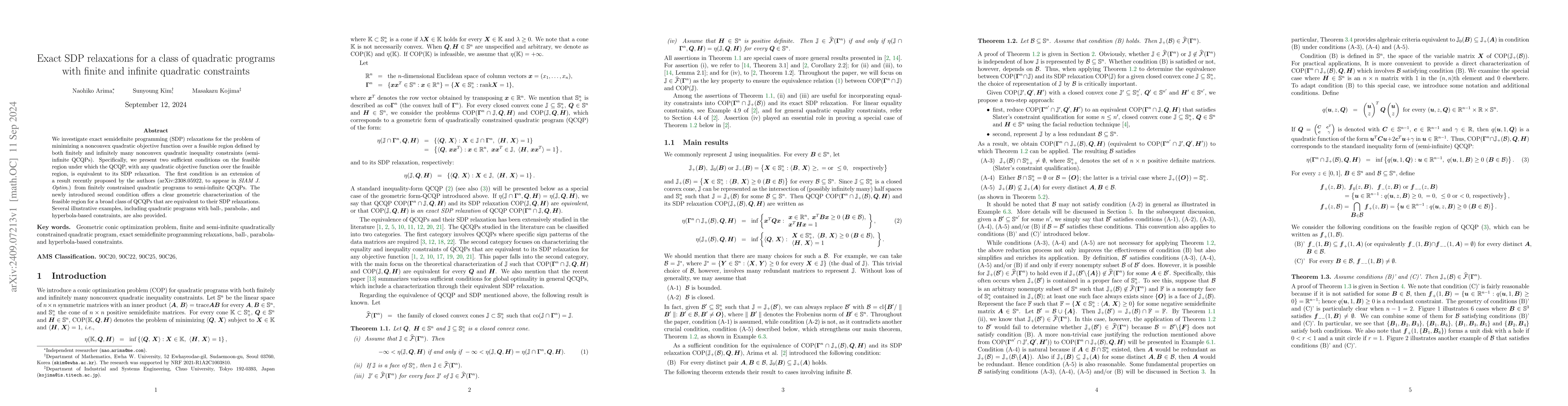 Thumbnail for Exact SDP relaxations for a class of quadratic programs with finite and
  infinite quadratic constraints