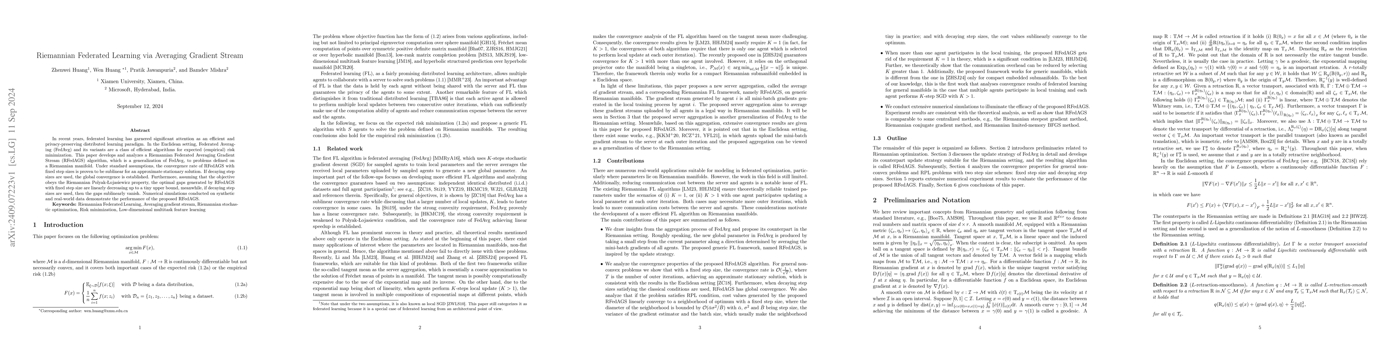 Thumbnail for Riemannian Federated Learning via Averaging Gradient Stream