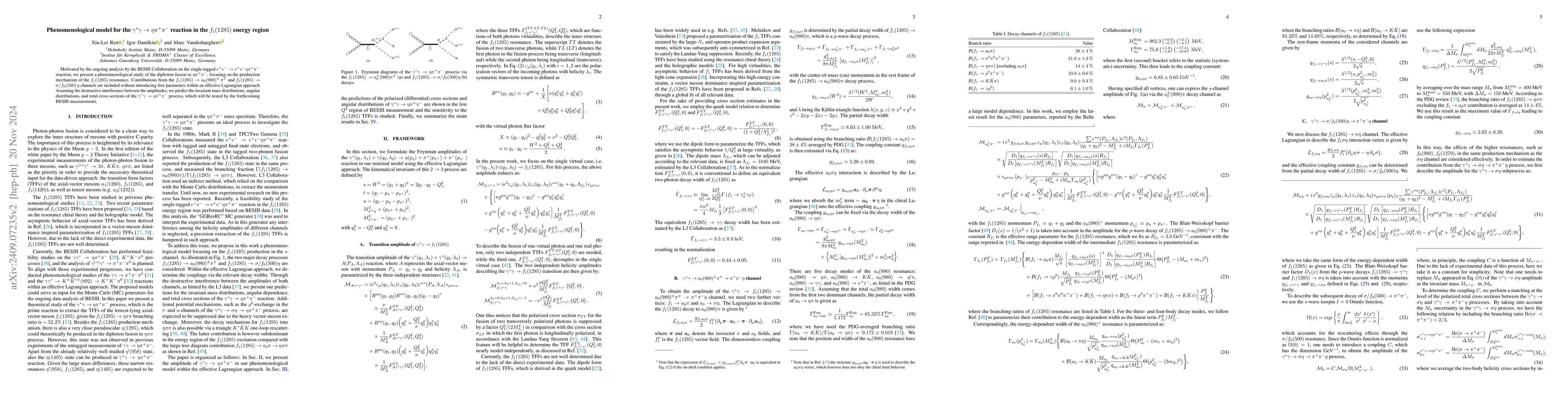 Thumbnail for Phenomenological model for the $γ^*γ\to ηπ^+ π^-$
  reaction in the $f_1(1285)$ energy region