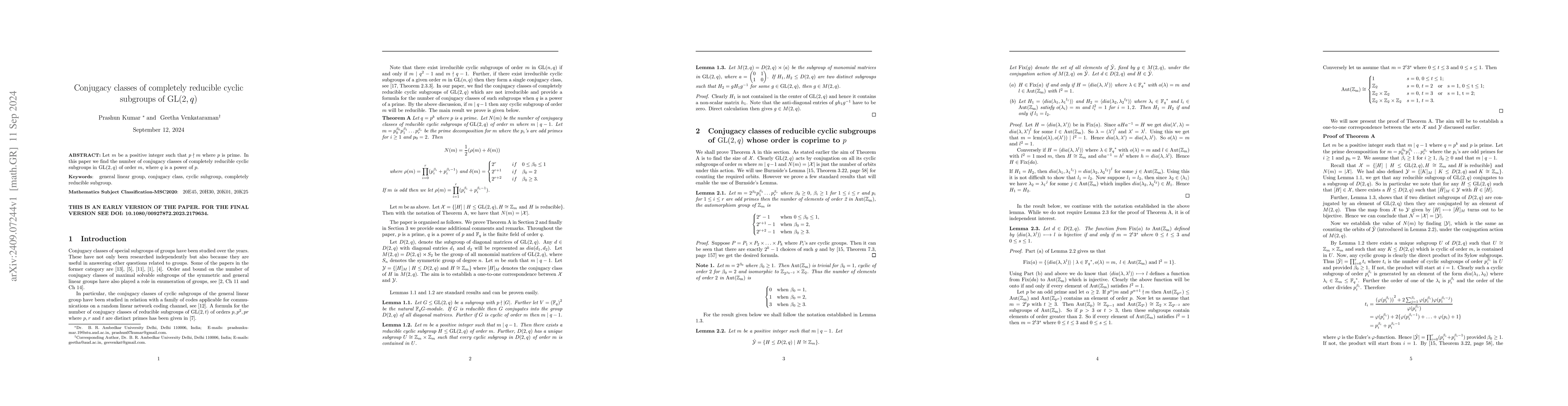 Thumbnail for Conjugacy classes of completely reducible cyclic subgroups of GL$(2, q)$