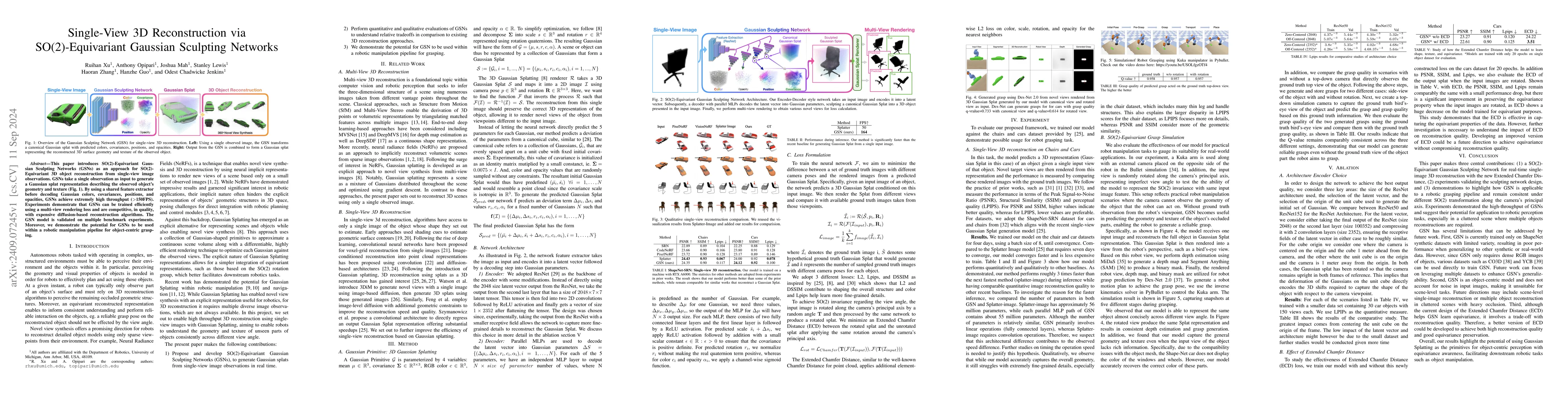 Thumbnail for Single-View 3D Reconstruction via SO(2)-Equivariant Gaussian Sculpting
  Networks