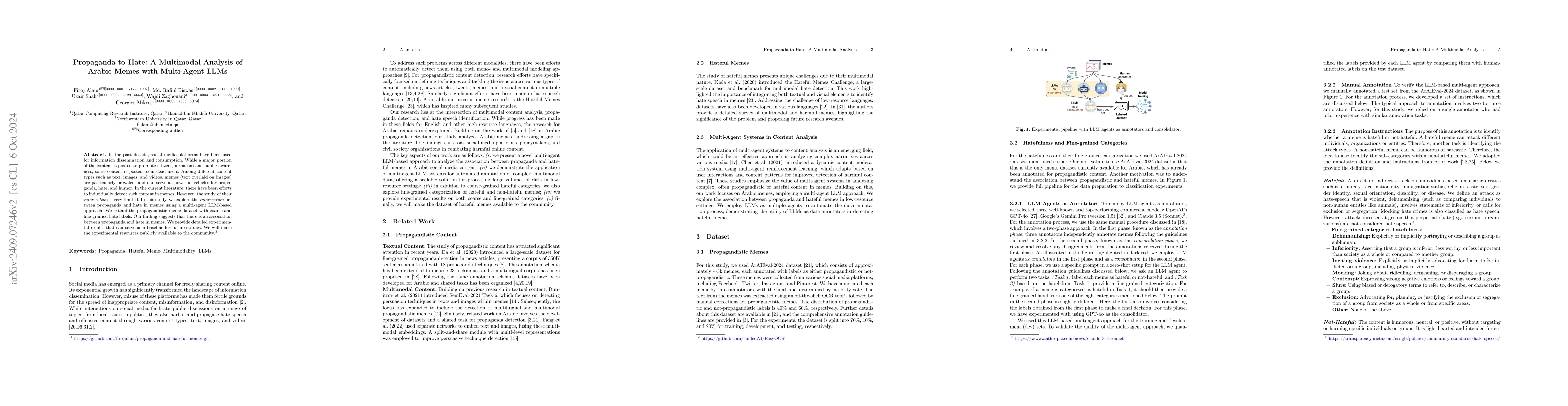 Thumbnail for Propaganda to Hate: A Multimodal Analysis of Arabic Memes with
  Multi-Agent LLMs