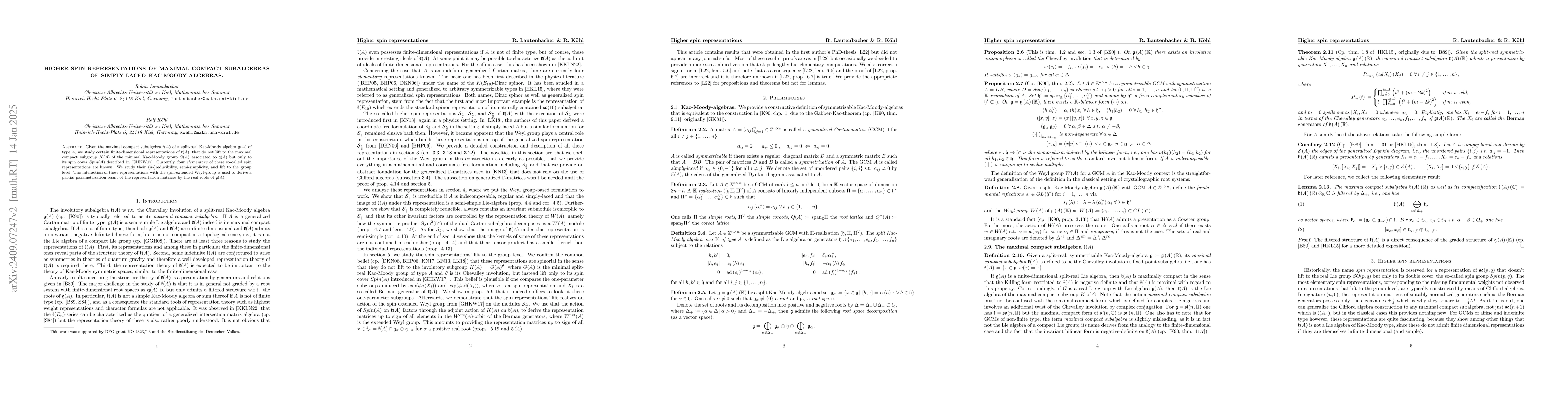Thumbnail for Higher spin representations of maximal compact subalgebras of
  simply-laced Kac-Moody-algebras