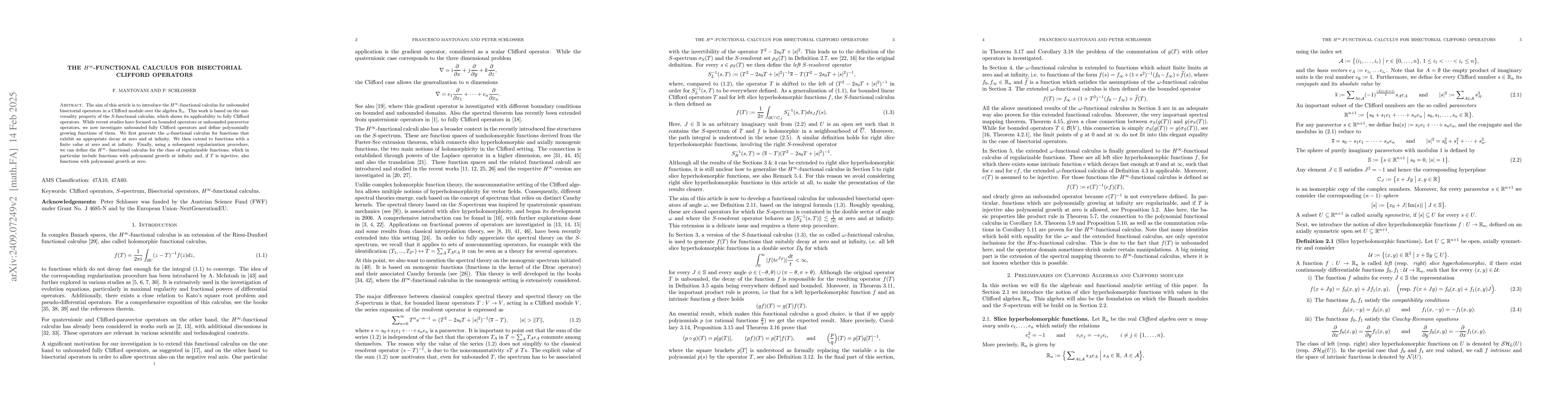 Thumbnail for The $H^\infty$-functional calculus for bisectorial Clifford operators