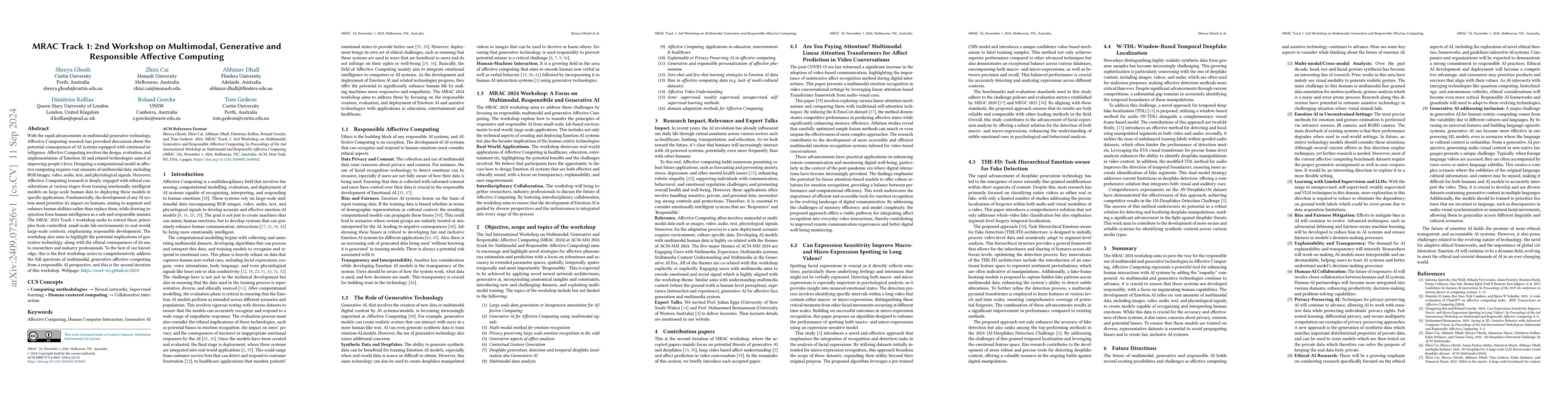 Thumbnail for MRAC Track 1: 2nd Workshop on Multimodal, Generative and Responsible
  Affective Computing