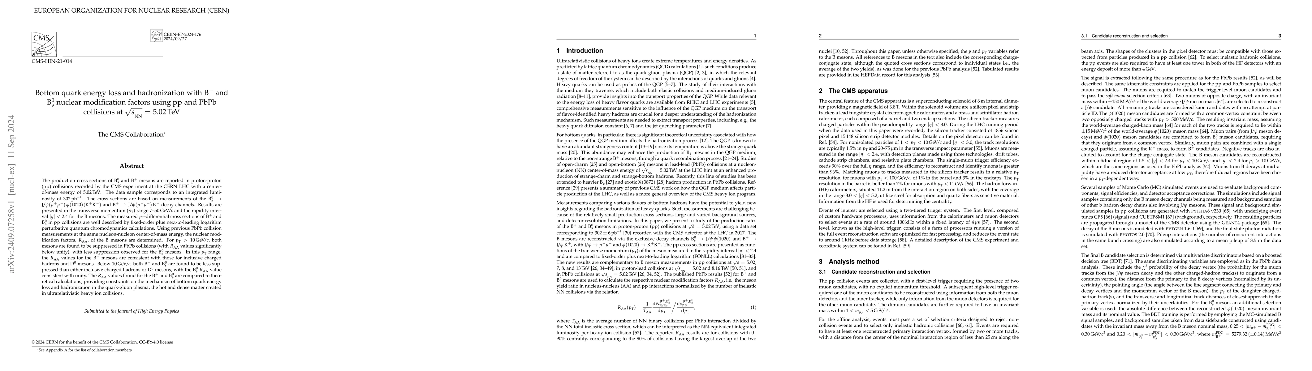 Thumbnail for Bottom quark energy loss and hadronization with B$^+$ and
  B$^0_\mathrm{s}$ nuclear modification factors using pp and \PbPb collisions
  at $\sqrt{s_\mathrm{NN}}$ = 5.02 TeV