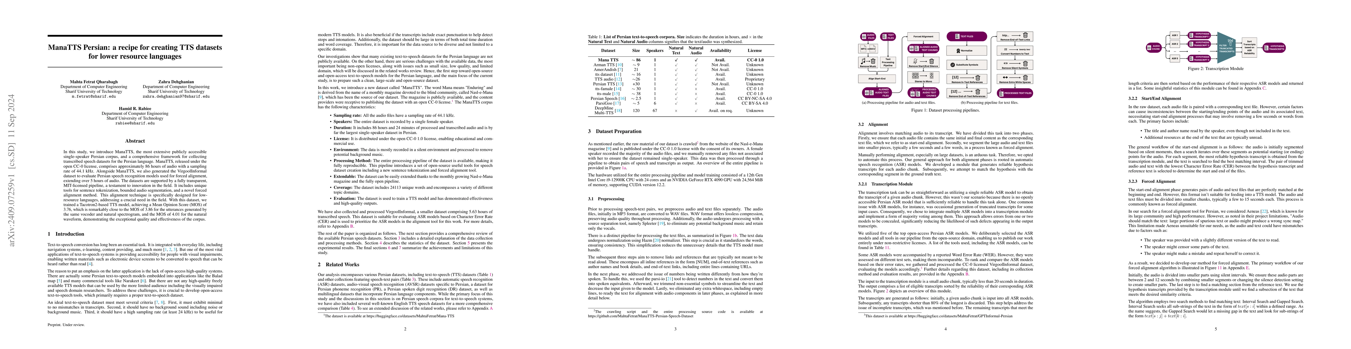 Thumbnail for ManaTTS Persian: a recipe for creating TTS datasets for lower resource
  languages