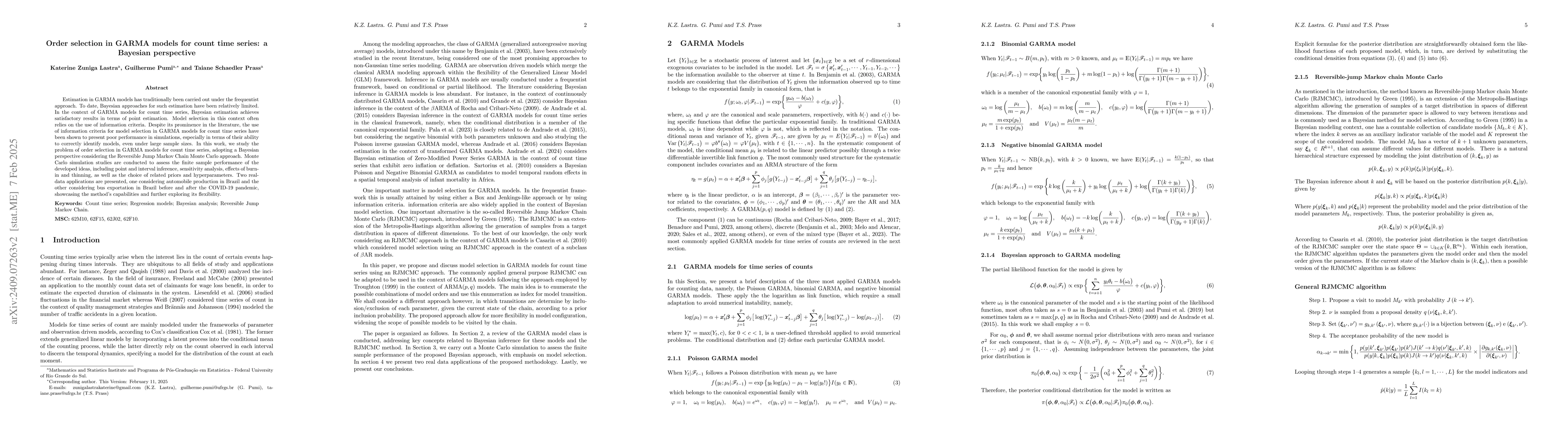 Thumbnail for Order selection in GARMA models for count time series: a Bayesian
  perspective