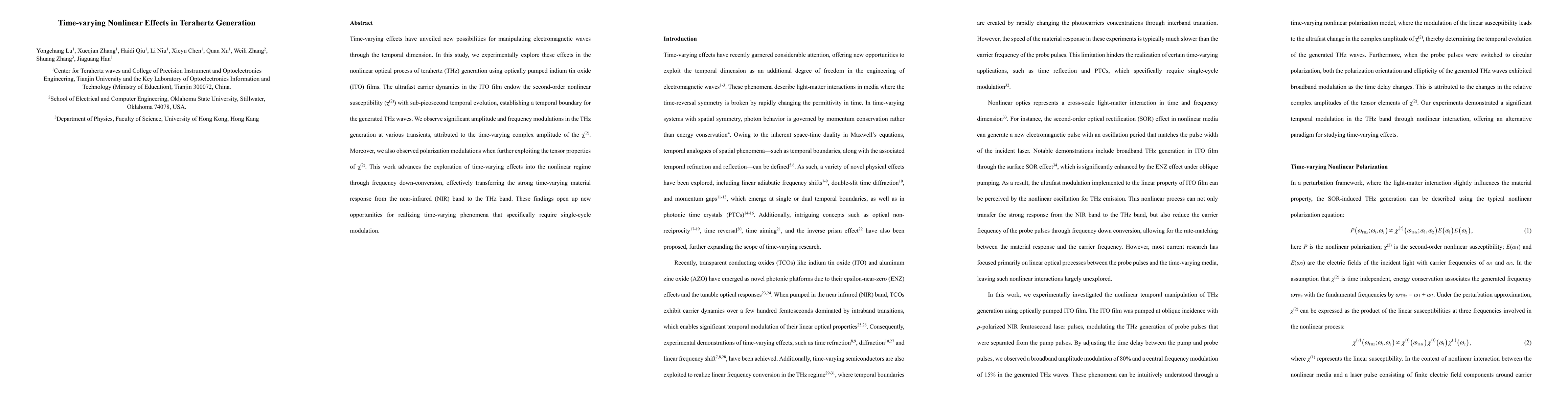 Thumbnail for Time-varying Nonlinear Effects in Terahertz Generation