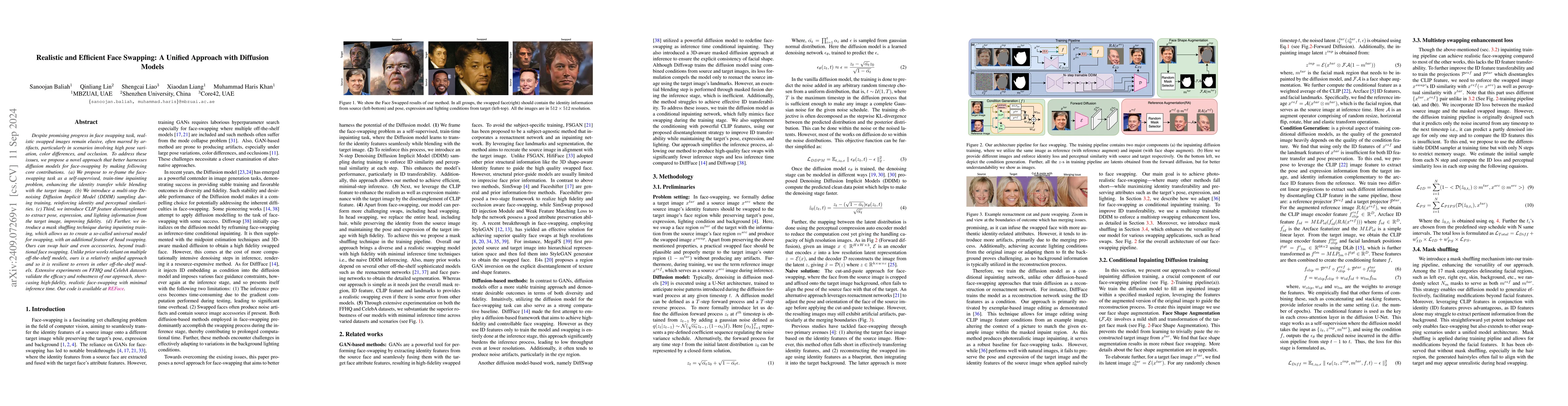 Thumbnail for Realistic and Efficient Face Swapping: A Unified Approach with Diffusion
  Models