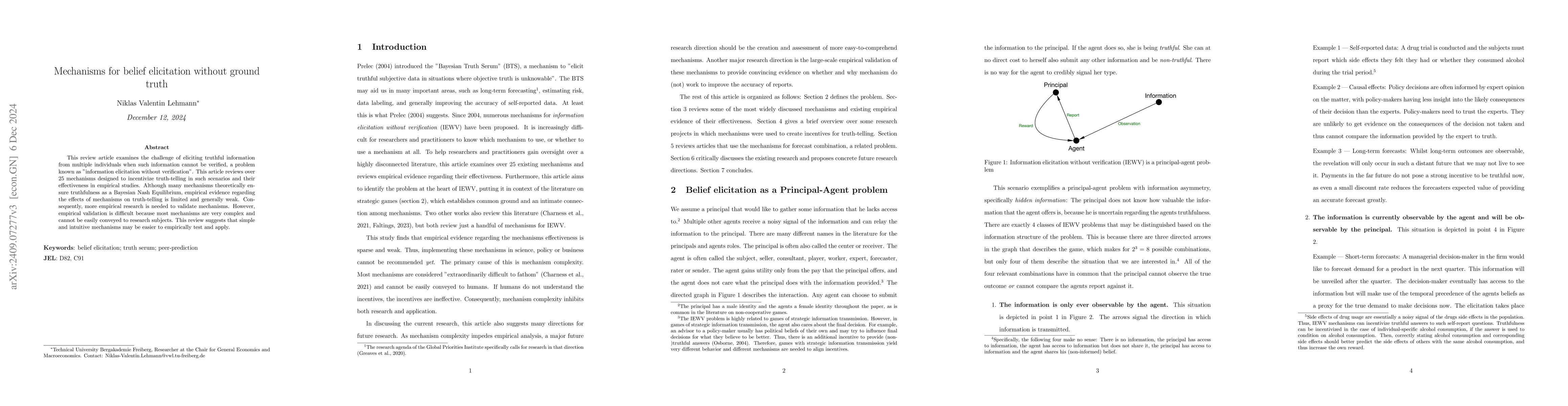 Thumbnail for Mechanisms for belief elicitation without ground truth