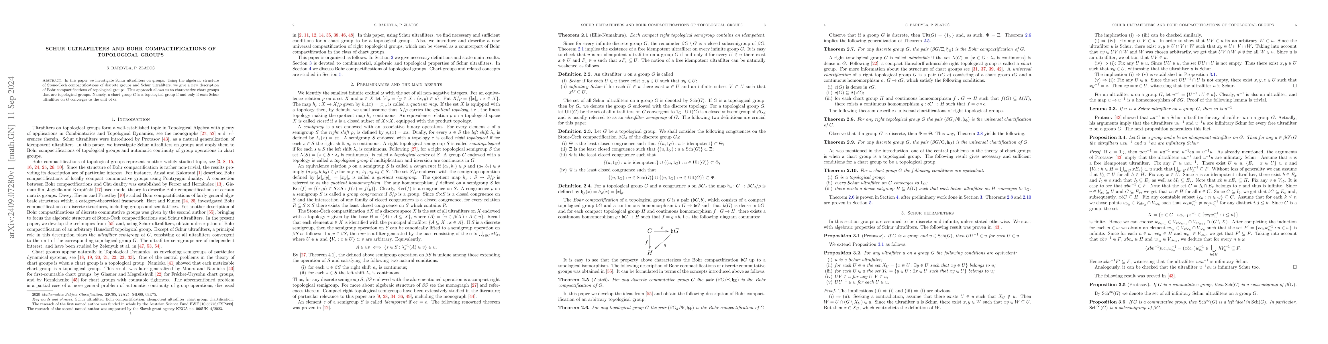 Thumbnail for Schur ultrafilters and Bohr compactifications of topological groups