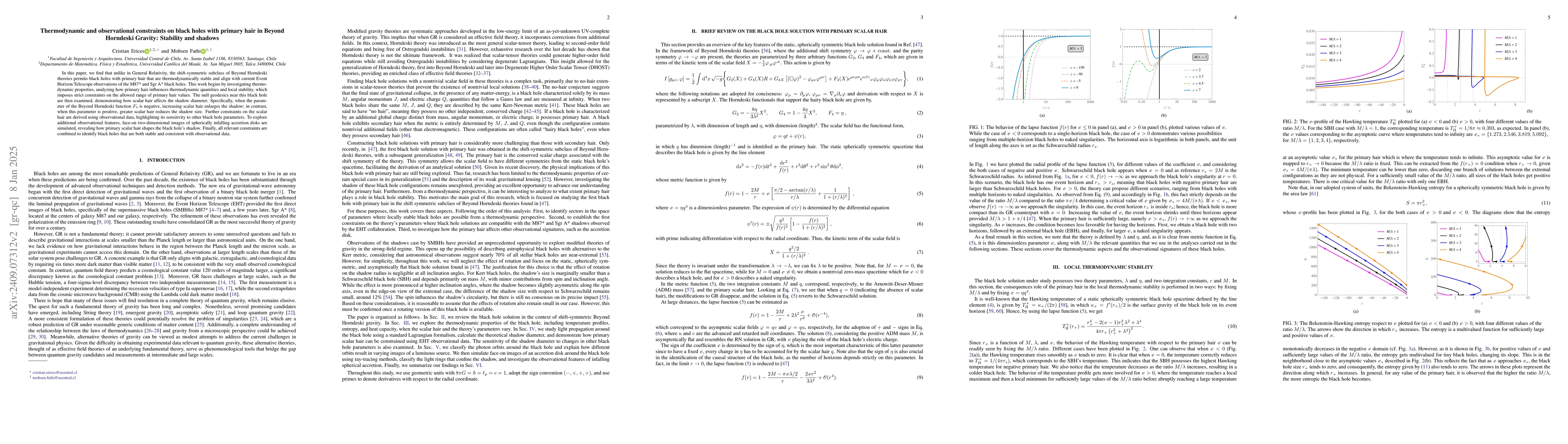Thumbnail for Thermodynamic and observational constraints on black holes with primary
  hair in Beyond Horndeski Gravity: Stability and shadows