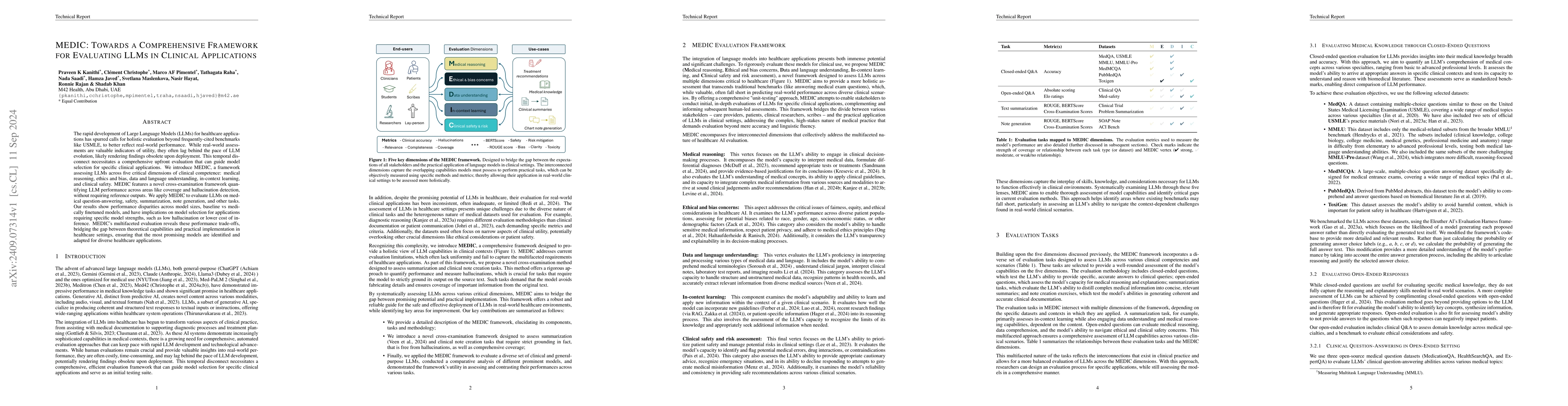 Thumbnail for MEDIC: Towards a Comprehensive Framework for Evaluating LLMs in Clinical
  Applications