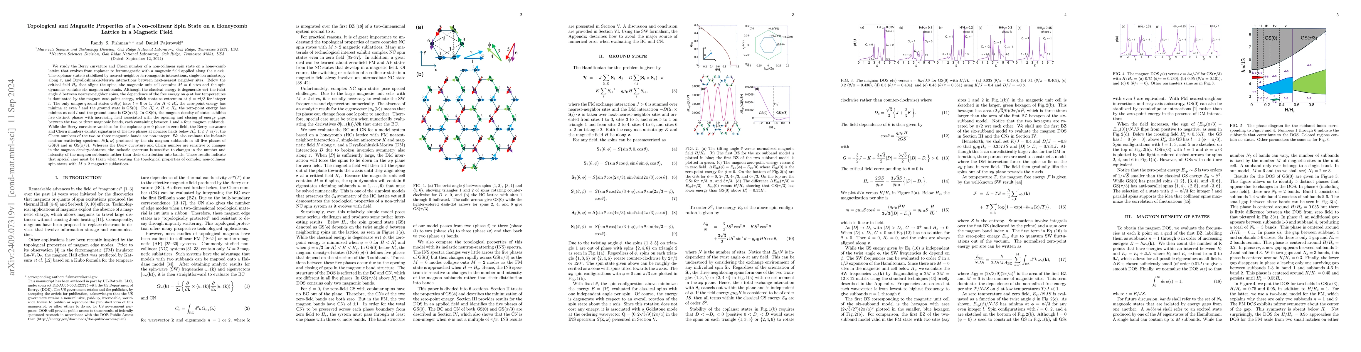 Thumbnail for Topological and Magnetic Properties of a Non-collinear Spin State on a
  Honeycomb Lattice in a Magnetic Field