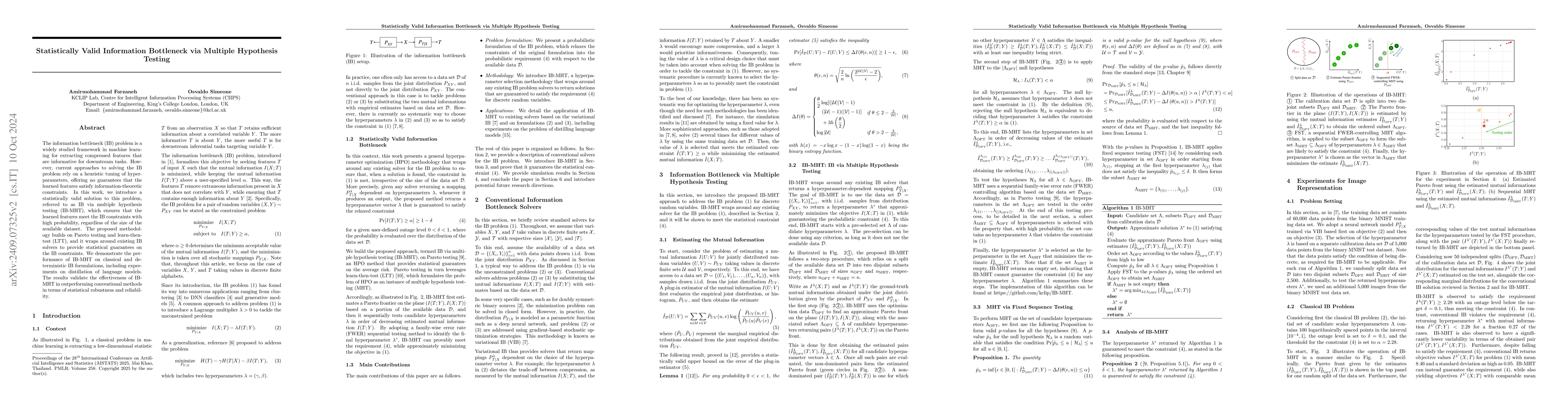Thumbnail for Statistically Valid Information Bottleneck via Multiple Hypothesis
  Testing