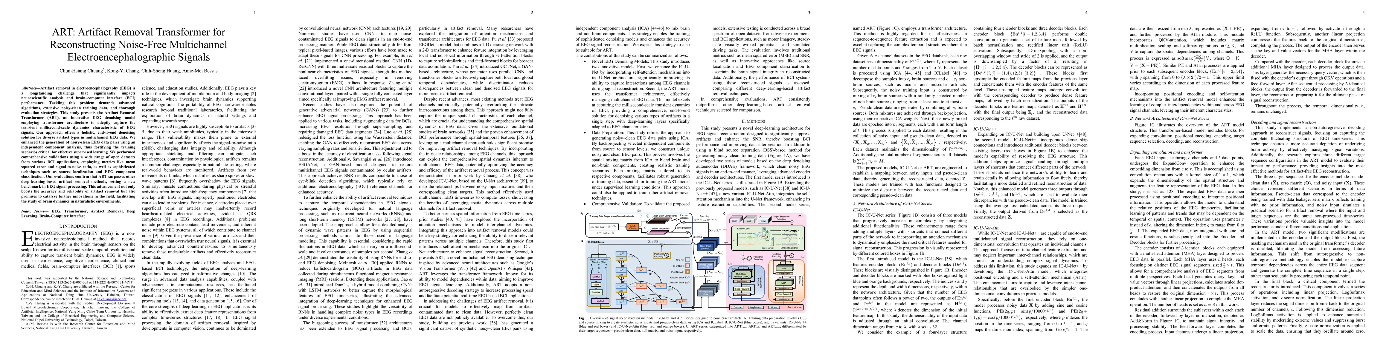Thumbnail for ART: Artifact Removal Transformer for Reconstructing Noise-Free
  Multichannel Electroencephalographic Signals