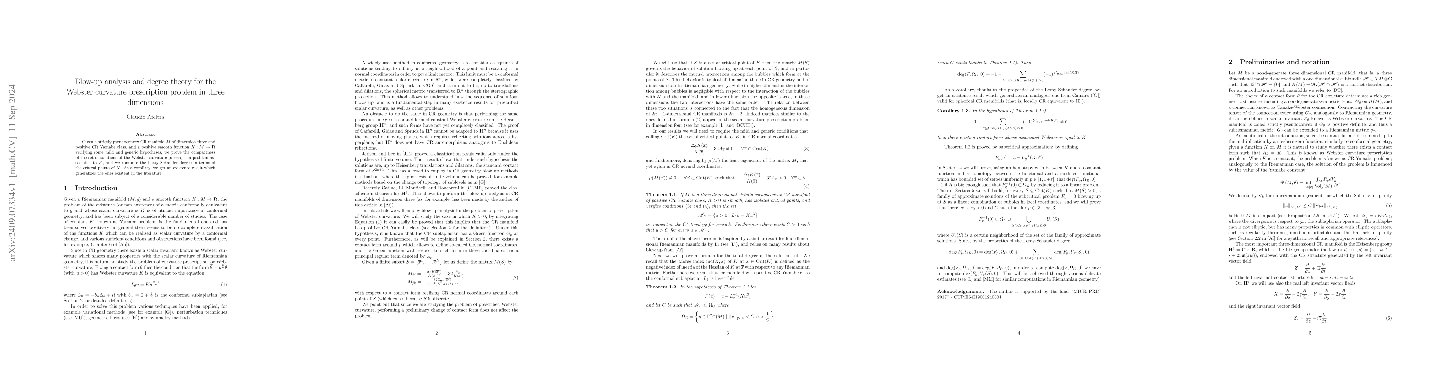 Thumbnail for Blow-up analysis and degree theory for the Webster curvature
  prescription problem in three dimensions