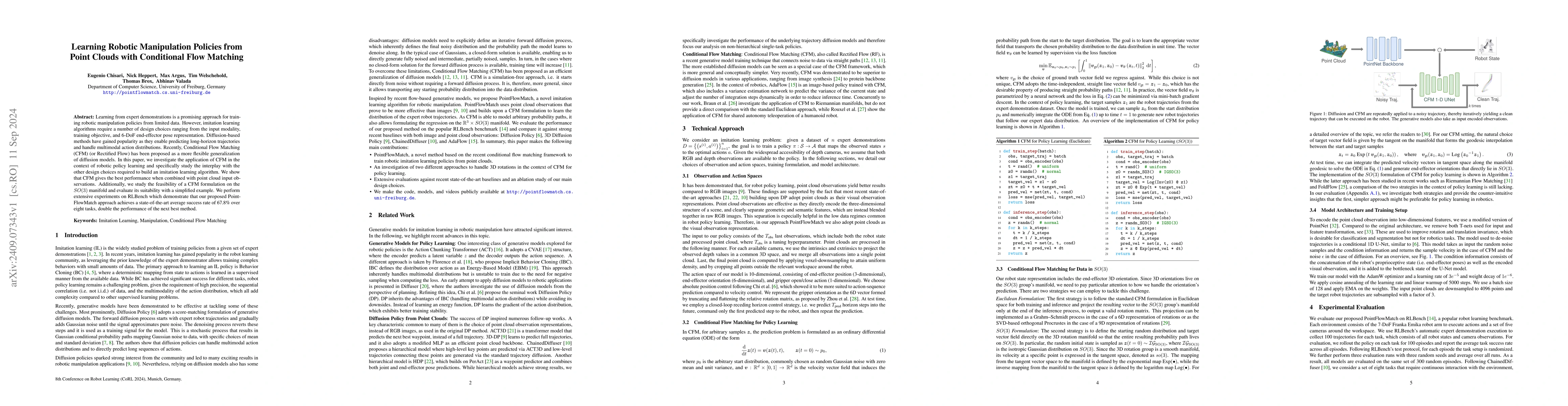 Thumbnail for Learning Robotic Manipulation Policies from Point Clouds with
  Conditional Flow Matching