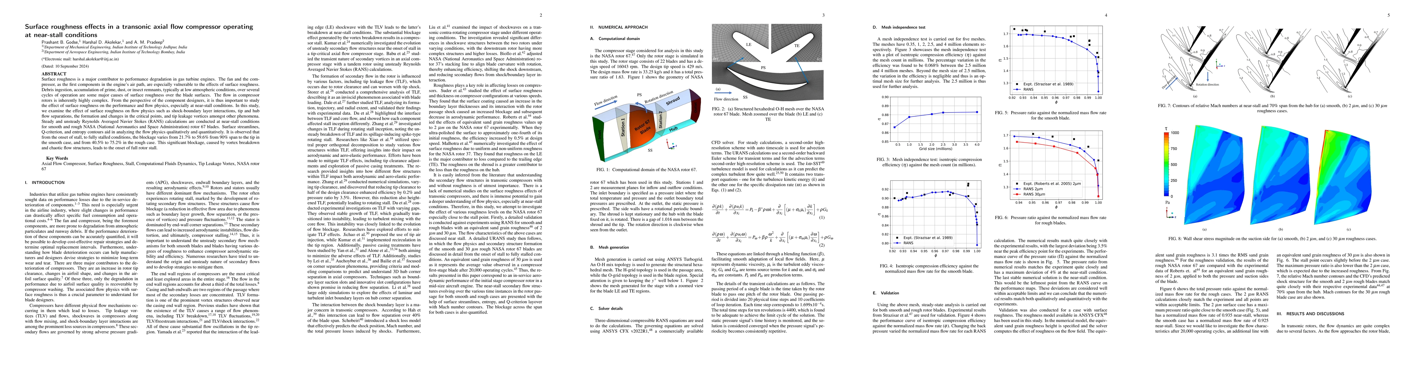 Thumbnail for Surface roughness effects in a transonic axial flow compressor operating
  at near-stall conditions
