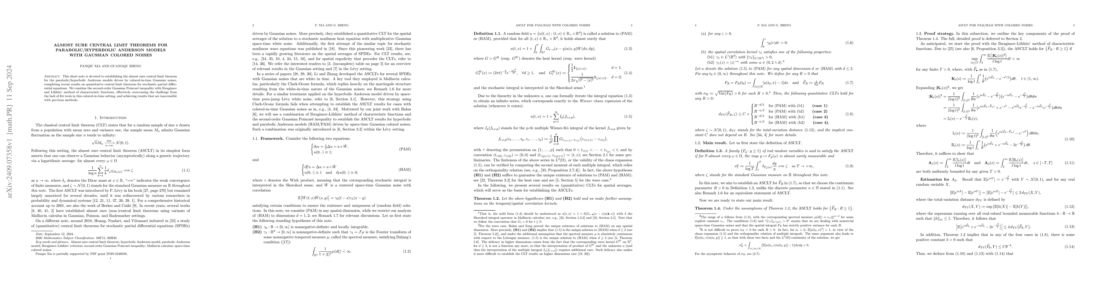 Thumbnail for Almost sure central limit theorems for parabolic/hyperbolic Anderson
  models with Gaussian colored noises