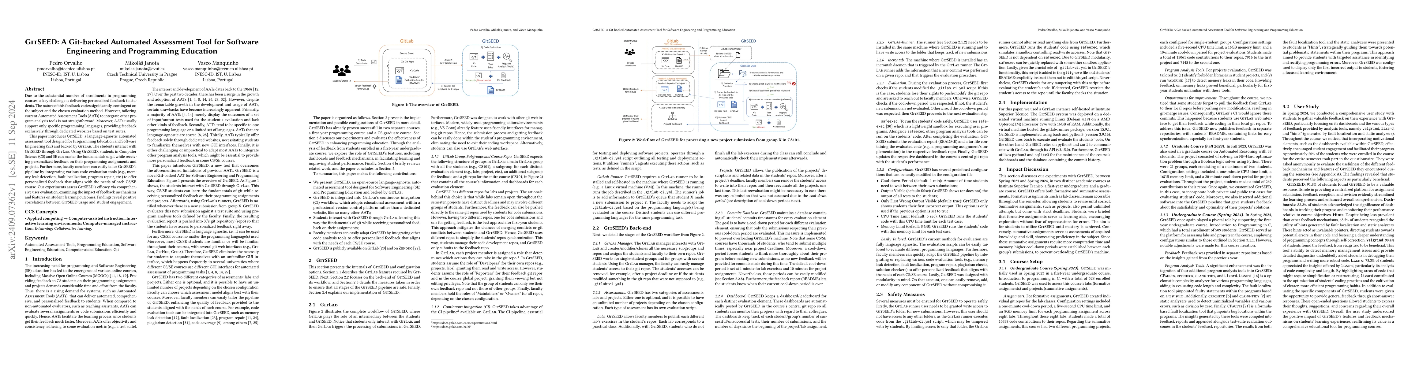 Thumbnail for GitSEED: A Git-backed Automated Assessment Tool for Software Engineering
  and Programming Education