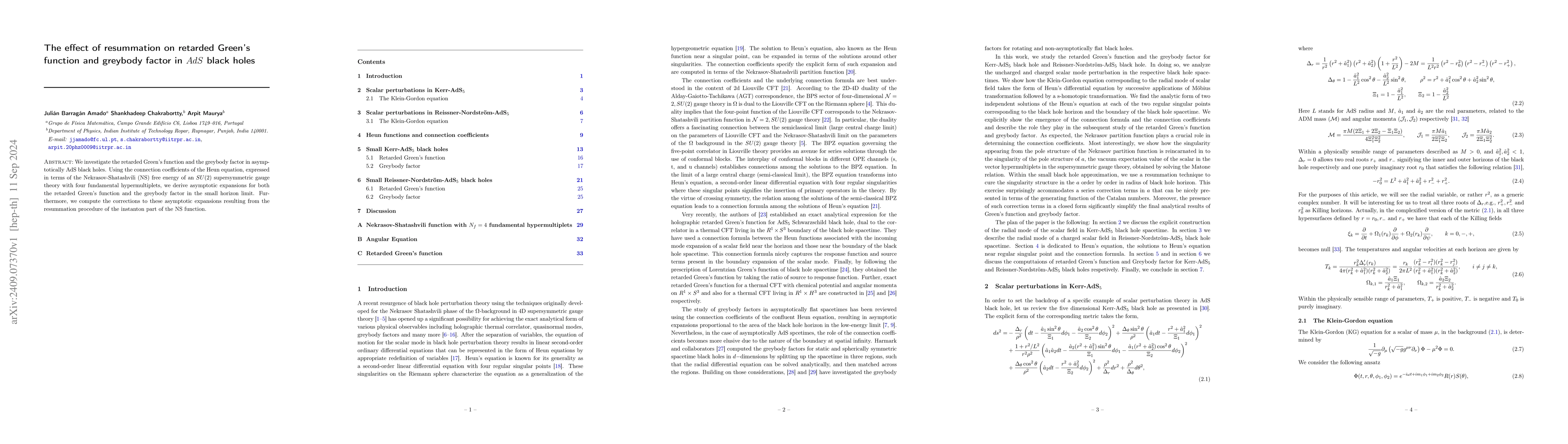Thumbnail for The effect of resummation on retarded Green's function and greybody
  factor in $AdS$ black holes